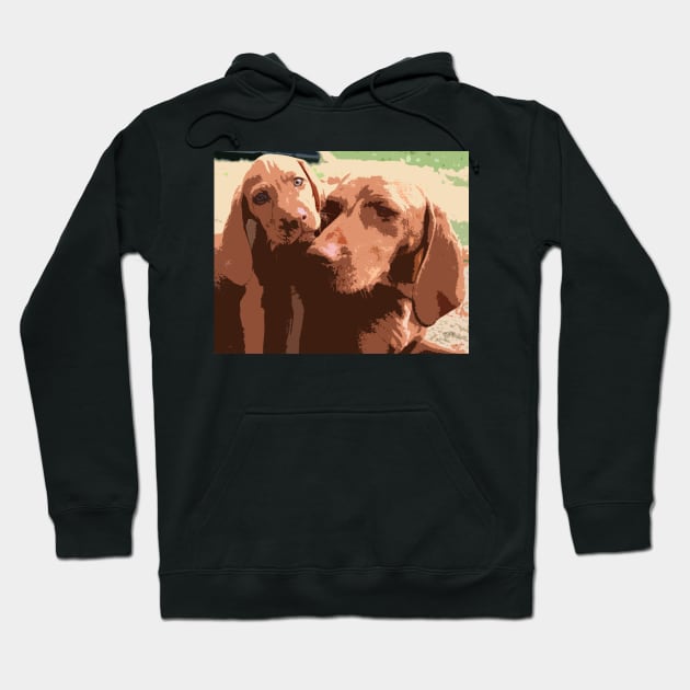 Viszla Mother And Puppy Portrait Abstract Hoodie by Oldetimemercan